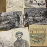 Ralph J Griffin (Griff), a collection of unframed pencil and watercolour sketches of scenes in
