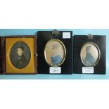 A Victorian portrait miniature of a young man, within gilt mount and velvet-lined leather case, 13 x