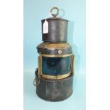 A japanned metal signal lamp, 'Port', 'Starboard', with clear filters and sliding shutters, by J S