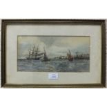 William Cannon (Fl. 1860-1901) A STEAM TUG AND SAILING SHIPS OFF A HARBOUR Signed watercolour, 14