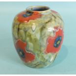 A Cobridge stoneware trial vase decorated with poppies, 9cm high, impressed factory mark and printed