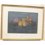 •Philippa Colby A.R.C.A. STILL LIFE Signed pastel on blue paper, 23 x 31cm.