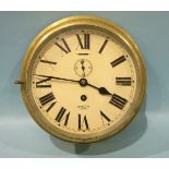 A Smiths brass bulkhead clock, the circular white enamel dial with second subsidiary and slow/fast