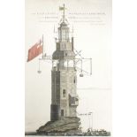 A hand-coloured engraving, South Elevation of Winstanley's Lighthouse upon the Edystone Rock, as