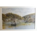 Uren NEWTON FERRERS WITH FISHING BOATS Unsigned watercolour, 32 x 49cm, inscribed on backing