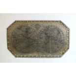 An early-19th century silk-work double globe-form map of the world signed 'E Blundell 1825', 24 x