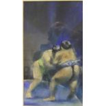 John Werner (?) SUMO WRESTLERS Pastel, indistinctly signed, dated "96", 15 x 26.5cm, together with a