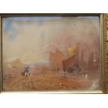 Style of Richard Parkes Bonington COASTAL SCENE WITH FIGURE ON DONKEY CARRYING PANNIER BASKETS,