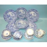 A collection of six early-19th century Baker, Bevans & Irwin Glamorgan Pottery blue and white