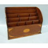 An Edwardian mahogany stationery rack inlaid with fan decoration and stringing, 39cm wide, 28cm