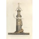 A hand-coloured engraving, No.4, South Elevation of the Original Lighthouse Built upon the