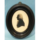 Mrs Isabella Beetham (c1753-1825) A painted oval silhouette of an unknown gentleman, trade label