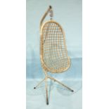 A '1960's' wicker bamboo hanging egg chair, 186cm high.