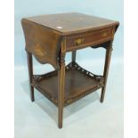 A late-Victorian inlaid rosewood two-tier side table, the shaped top with serpentine drop leaves