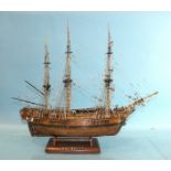 A detailed model of HMS Bounty, with full deck details and rigging, on stand, in Perspex case,