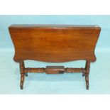 A Victorian mahogany drop-leaf gate-leg Sutherland table with serpentine top, on end supports joined