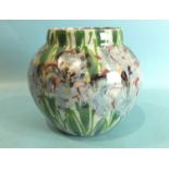 Alan White, a studio pottery jardinière decorated with stylised iris flowers and leaves, 19cm