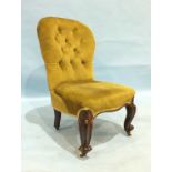 A Victorian rosewood button-back salon chair, the serpentine seat on short cabriole front legs and