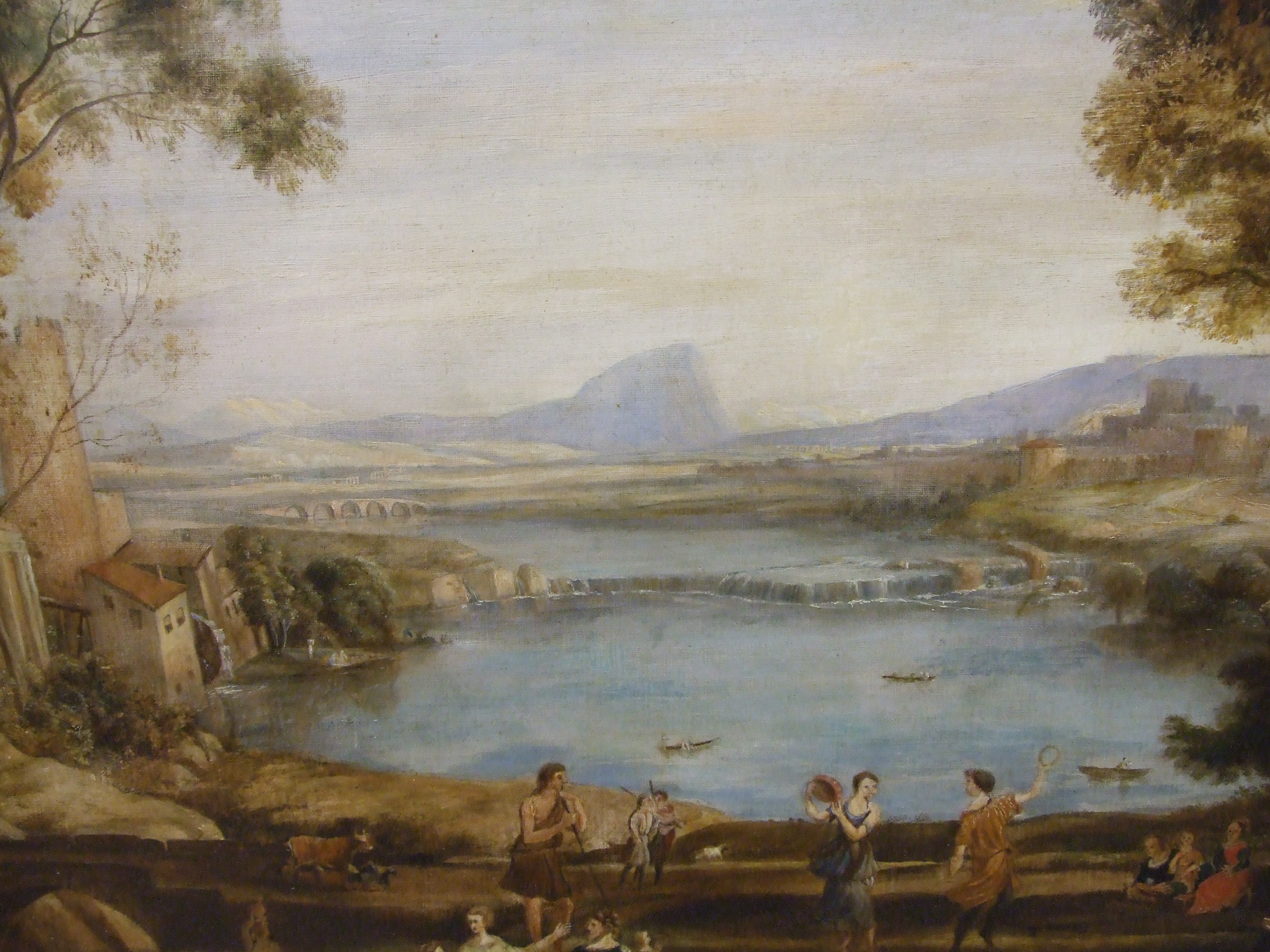 19th century Continental School NUMEROUS FIGURES AND ANIMALS OVERLOOKING A RIVERSIDE FORTRESS, - Bild 2 aus 6
