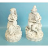 A pair of 19th century Continental parian ware figure groups depicting country figures, the female