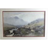 Tom Rowden SHEPHERD DRIVING SHEEP ALONG A MOORLAND TRACK Signed watercolour, dated "96", 22 x 77, (