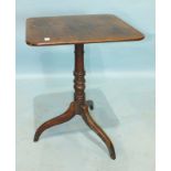 A Georgian mahogany rectangular tilt-top side table, on turned column and tripod support, 52 x