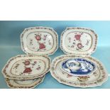 A set of four late 18th century Chinese famille rose shaped rectangular dishes, 34cm, (two cracked