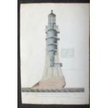 A hand-coloured engraving, No.9, Section of the Edystone Lighthouse upon the E & W Line, as relative