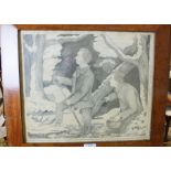 R H Nancarrow PIGEON SHOOTING Signed pencil drawing dated June 1855, 32 x 38cm, in satinwood frame.