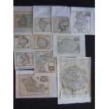 John Seller, five small hand-coloured maps of English counties, 12.5 x 15cm, mainly late-18th