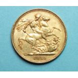 An 1885 full sovereign, George and dragon, rev. with raised 'WW', Sydney Mint.