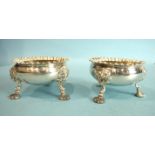 A pair of modern Georgian-style salts with gadrooned rims and mask and shell feet, Sheffield 1906,