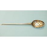 A Georgian silver mote spoon with crosslet and scroll piercing, maker ME, length 13.5cm, 9.3g.