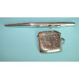 A silver Vesta case, Birmingham 1925 and a sterling silver Life-Long propelling pencil, (2).