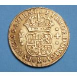 A Mexico 1737 Philip V gold 4-Escudos, marked MF-MO, Mexico City Mint, 13.5g.