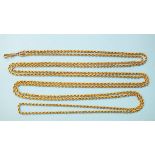A 9ct gold rope-twist guard chain, 184cm long, 53.5g.
