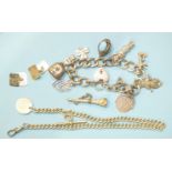 A silver curb-link half-Albert watch chain, a silver charm bracelet with Iona luckenbooth charm