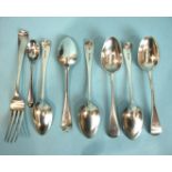 A set of six Old English pattern dessert spoons, London 1876, maker G.A, a Victorian fork and a
