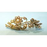 An unmarked seed-pearl-set gold spray brooch, tests as 18ct approximately, (repair to clasp),