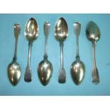 A set of six fiddle pattern dessert spoons, London 1824, maker TB, ___9½oz.