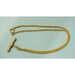 A modern 9ct gold rope-twist neck chain with T-bar, 9.6g.
