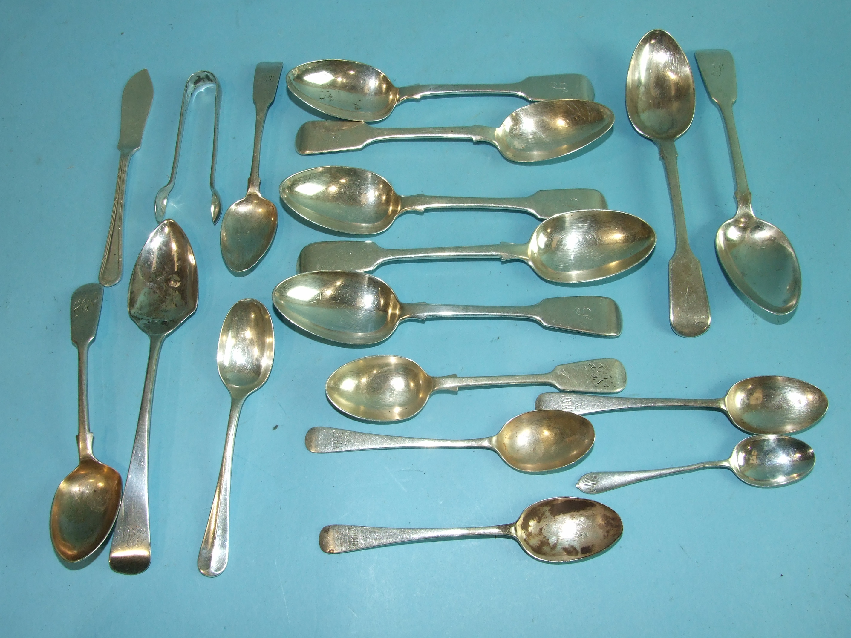 A collection of six Victorian and two Georgian dessert spoons, various dates, teaspoons and other