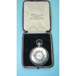 A J W Benson silver-cased half-hunter keyless pocket watch, engraved The Bank, Best London Make