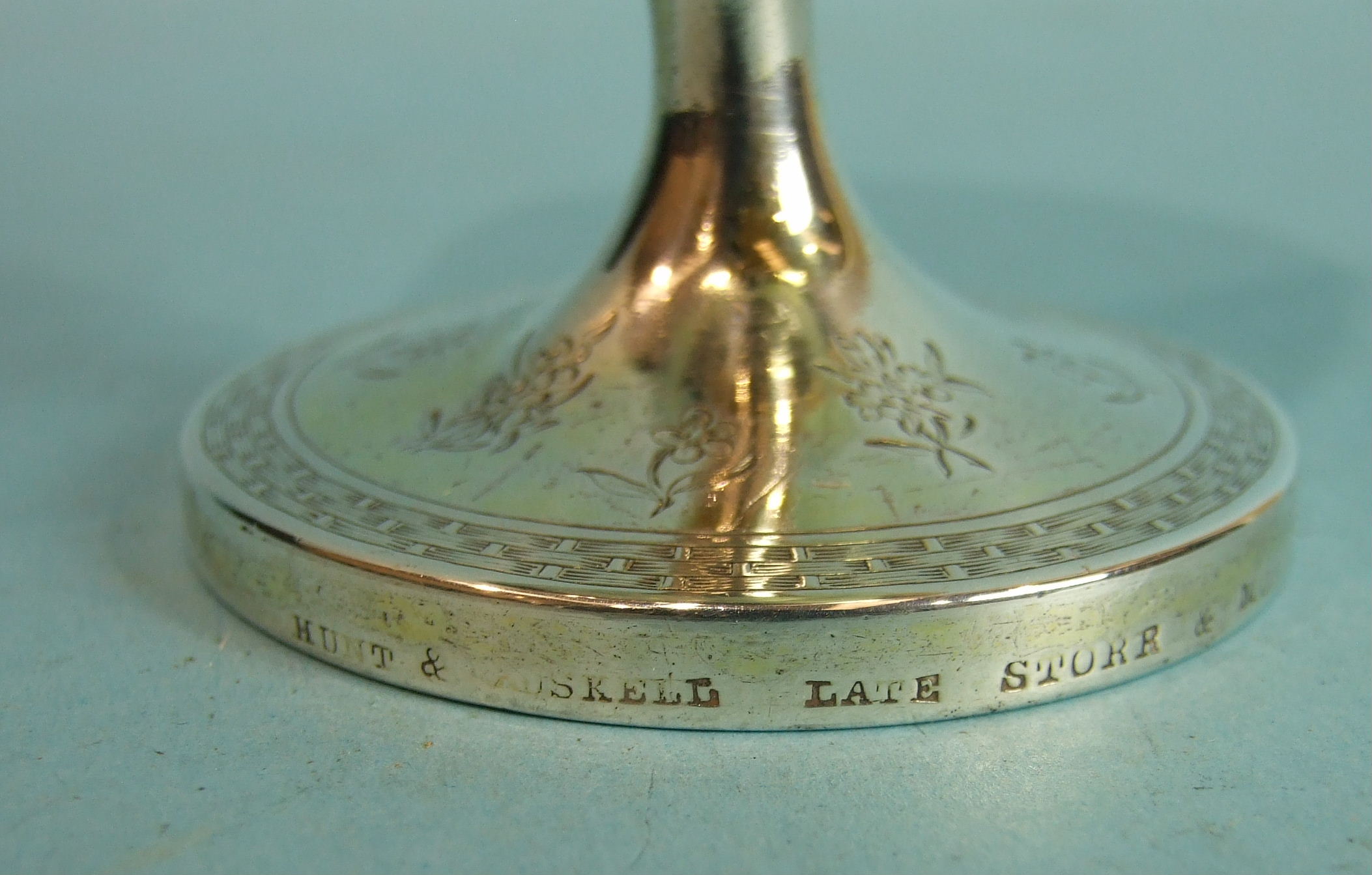A Victorian silver and gilt goblet, with foliate engraving within woven borders, raised on - Image 5 of 6