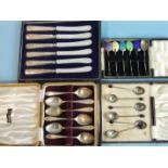 A set of six teaspoons, Sheffield 1953, a set of six bean spoons, a set of six silver-handled