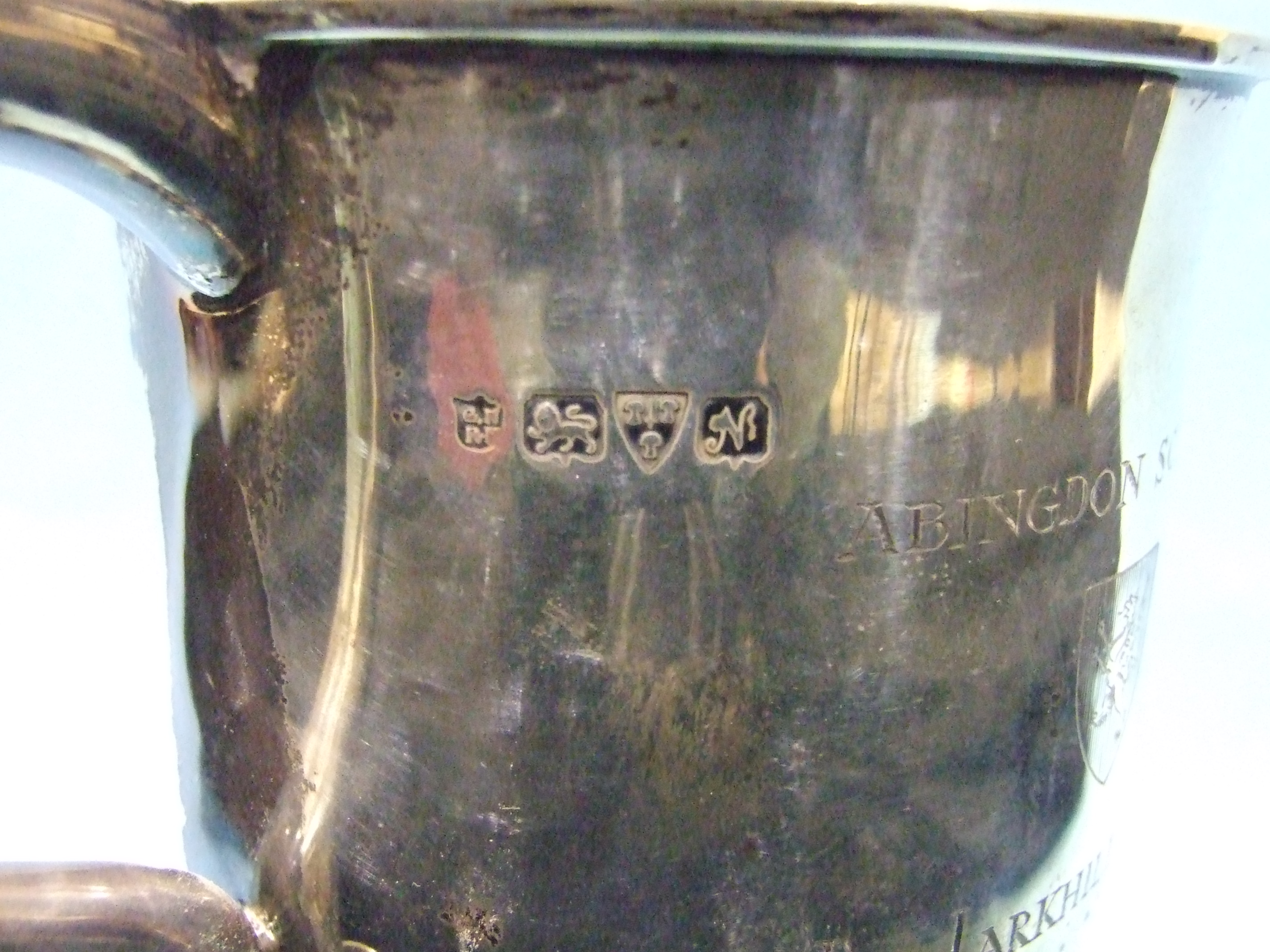 A George V silver presentation two-handled trophy cup on circular base, engraved Abingdon School, - Image 2 of 2