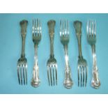 A set of six Irish king's pattern dessert forks, Dublin 1839, maker Philip Weekes, with castle