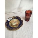 AYNSLEY PLATE & RED INSCRIBED GLASS