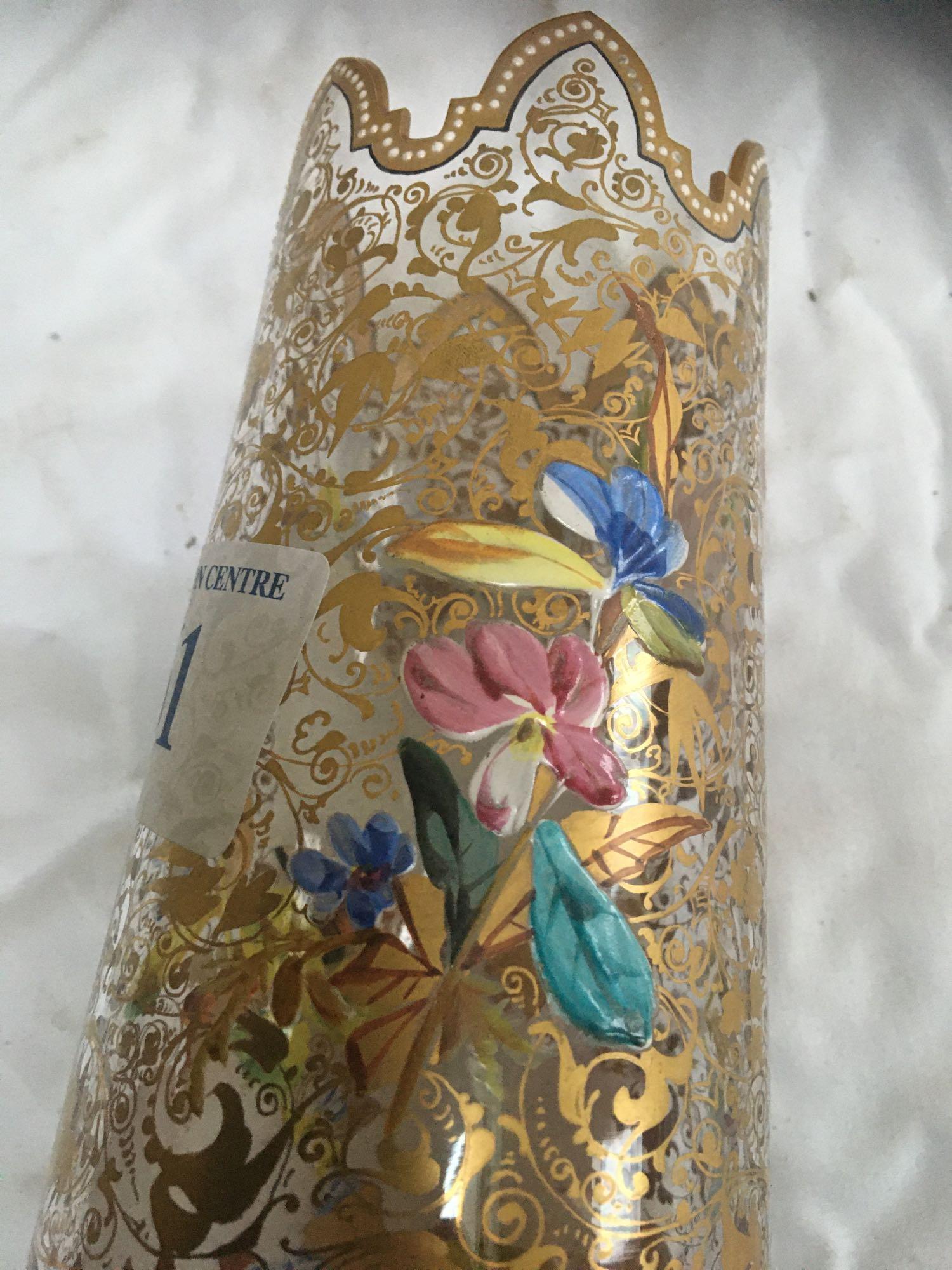 DECORATED GLASS VASE- REPAIRED (AF) - Image 3 of 4