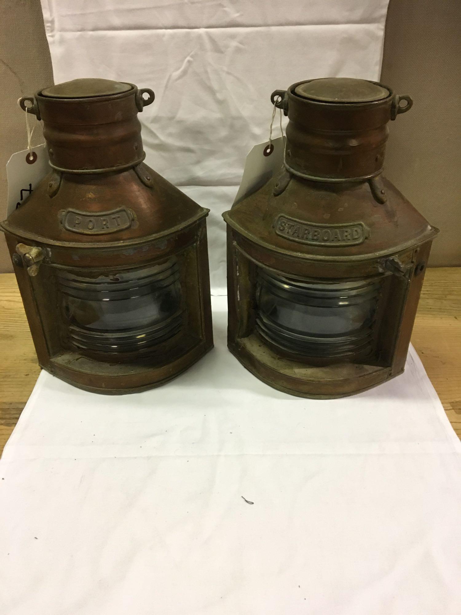 PAIR GRIMSBY COPPER SHIPS LAMPS- PORT & STARBOARD